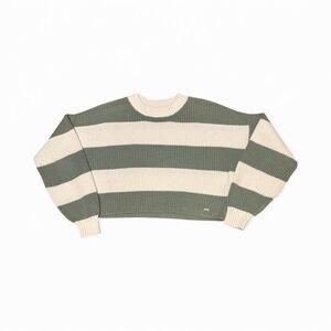 Hollister Green and White Cropped Knit Sweater Size L